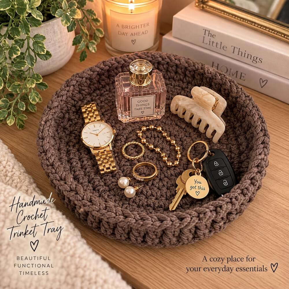 Handmade Crochet Trinket Tray Catch-All Bowl